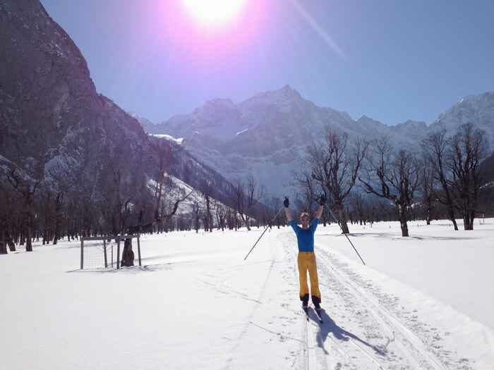 Juhu, gute Verhältnisse auf der Karwendelloipe am Ahornboden in Tirol 