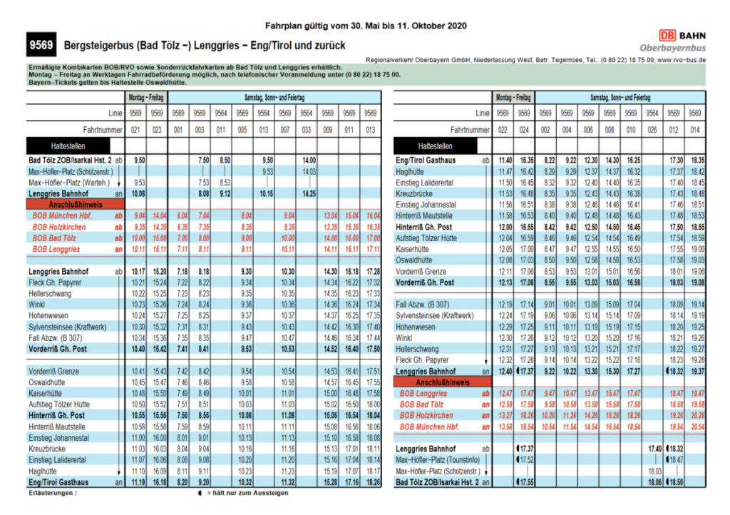  Das ist der Fahrplan für den Bus in die Eng zum Ahornboden 2019, Vergrößerung per Doppelklick 