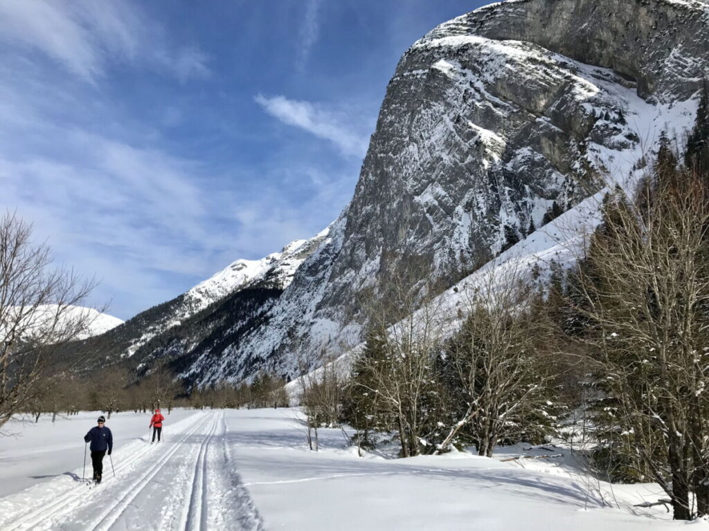 Blick zurück Richtung Ahornboden auf der Hinterriss Loipe